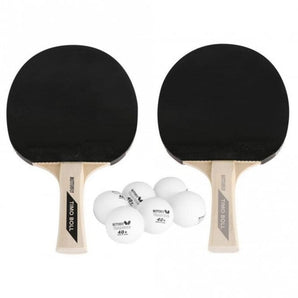 Butterfly Table Tennis Timo Boll 2 Player Set - incl 2 bats with Pan Asia 1.5mm rubber and 3 plastic 40+ balls