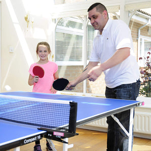 Butterfly Compact 16 Wheelaway Table Tennis Table Includes Butterfly Clip net/post set, 2 reverse sponge bats and 3 balls.