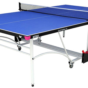 Butterfly Spirit 10 Outdoor Rollaway Table Tennis Table Includes protective cover, Butterfly Outdoor net and post set and 2 outdoor polypropylene bats with reversed rubber and 3 quality practice balls.