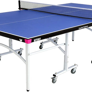 Butterfly Easifold Indoor Table Tennis Table Includes Butterfly Clip net/post set, 2 reverse sponge bats and 3 balls.