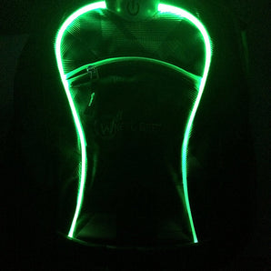 Wheel-Bee Backpack with integrated LED light (green) and reflective strips