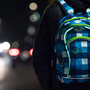 Wheel-Bee Backpack with integrated LED light (green) and reflective strips