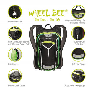 Wheel Bee Backpack Stelvio 18Ltr Rucksack with LED Trim (Safety Feature) - Black