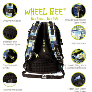 Wheel Bee Backpack Generation Z 30Ltrs Rucksack with LED Trim (Safety Feature) - Blue/Green/White