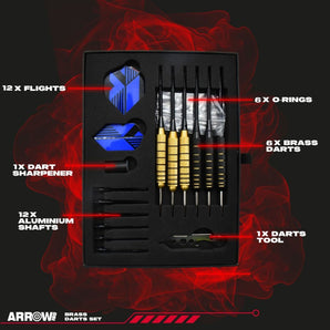 Arrow180 Brass Darts Set - 6 x 22g Brass Darts