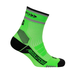 Absolute 360: Performance Running Socks: Quarter: BE SEEN: Neon Green Reflective