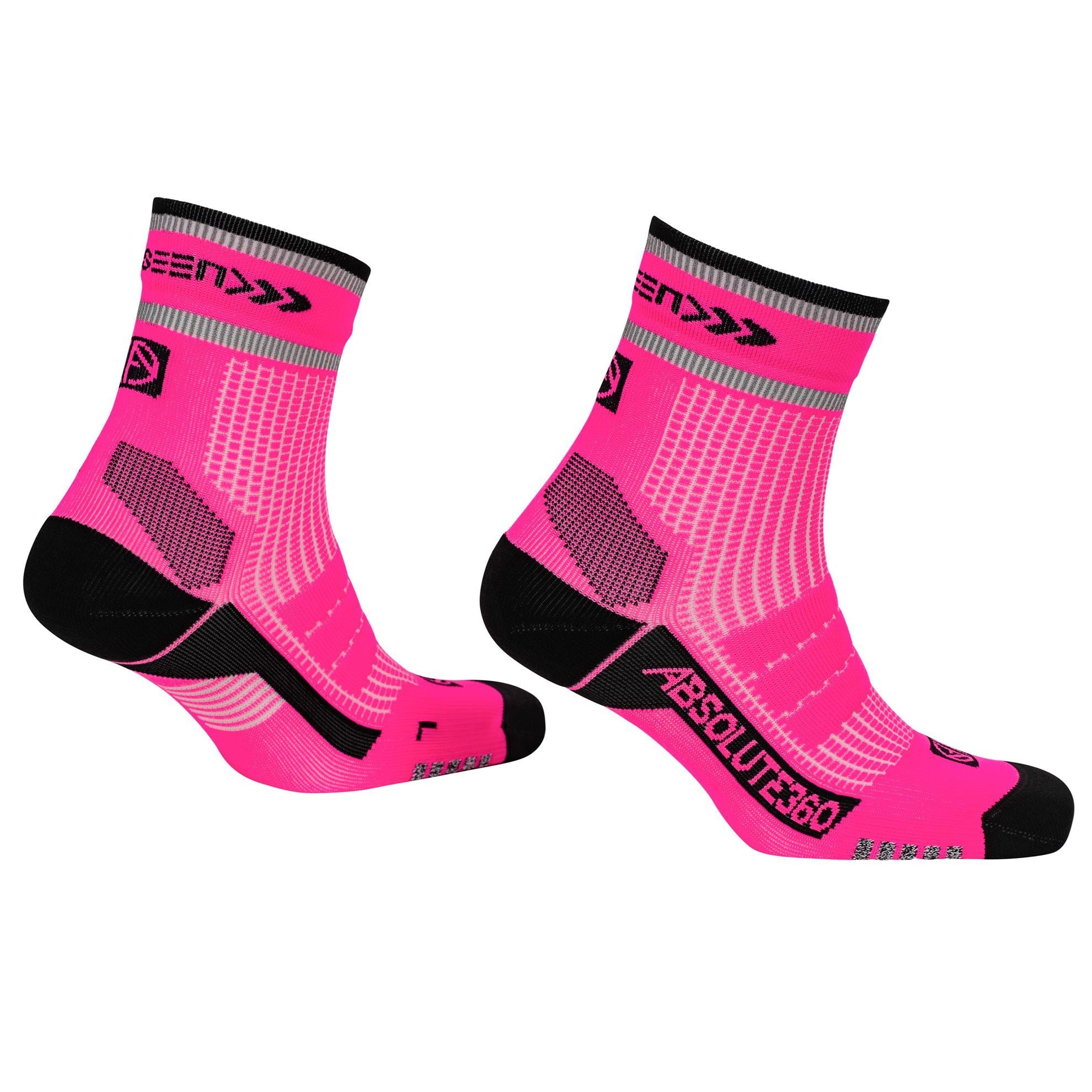 Absolute 360: Performance Running Socks: Quarter: BE SEEN: Neon Pink R ...