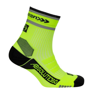 Absolute 360: Performance Running Socks: Quarter: BE SEEN: Neon Yellow Reflective