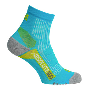 Absolute 360: Performance Running Socks: Quarter: Turquoise / Lime