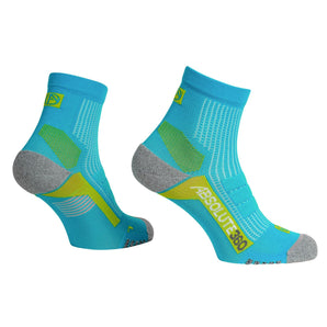 Absolute 360: Performance Running Socks: Quarter: Turquoise / Lime