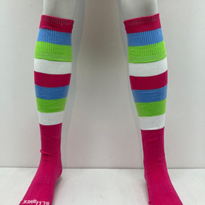 Alliance Elite Sports Socks - Wide Hooped Multi-Pale Coloured Size UK 3-6 or UK 6-11