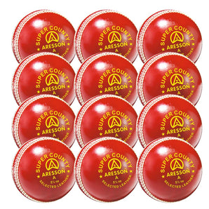 Aresson Super County Senior Leather Cricket Ball 5.50oz RED Qty: 6 or 24.  Sold By Alliance Sports Innovation