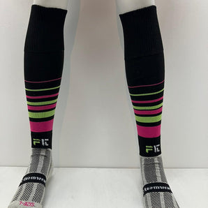 Fit-Teamwear Elite Sports Socks - Hooped Black, Lime, Pink  Size UK 3-6 or UK 6-11