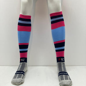 Alliance Elite Sports Socks - Wide Hooped Pink, Sky, Navy  Size UK 3-6 or UK 6-11