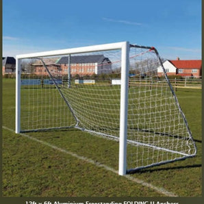 PAIR of Samba 12ft x 6ft Aluminium Freestanding FOLDING U Anchors Football Goals. Sold by Alliance Sports Innovation